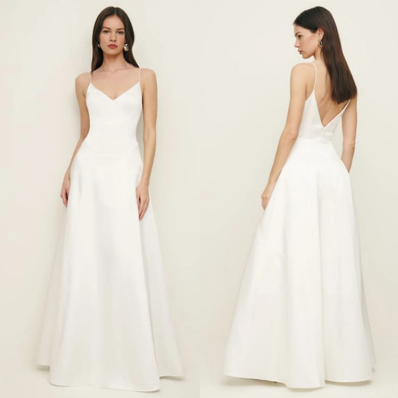 Reformation Icelynn Satin Dress Ivory - Picture 2 of 11